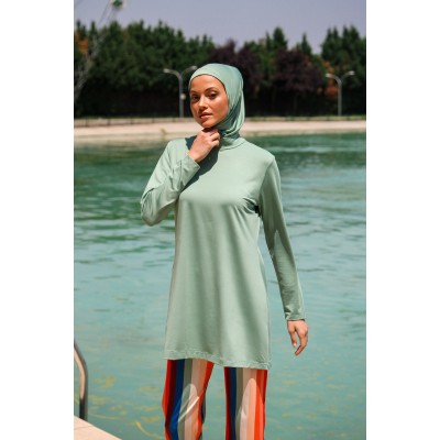 Mayo burkini Marina Mold Green Women's Line Pattern Design Hijab Swimsuit M2227 Mayo burkini Marina Mold Green Women's Line Pattern Design Hijab Swimsuit M2227