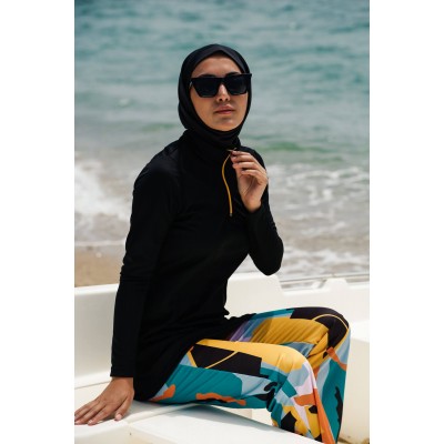 Rivamera مايوة بوركيني للسباحة حجاب سوداء منقوشة R1102 Rivamera مايوة بوركيني للسباحة حجاب سوداء منقوشة R1102
