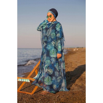 burkini cover Marina Hijab Swimwear Leaf Patterned Kaftan Kimono Pareo P2106 burkini cover Marina Hijab Swimwear Leaf Patterned Kaftan Kimono Pareo P2106