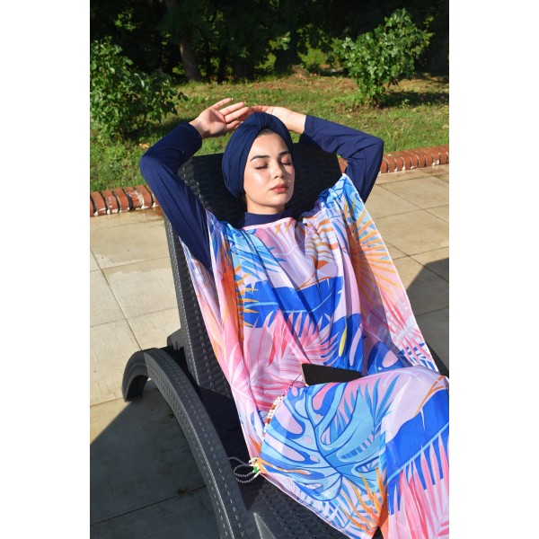 burkini cover Marina Hijab Swimwear Leaf Patterned Kaftan Kimono Pareo P2109