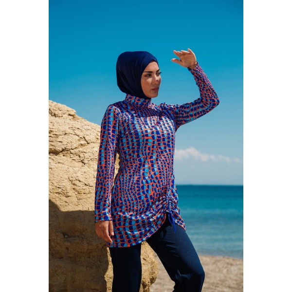 Mayo burkini  Rivamera Pattern Detailed Hijab Swimsuit R1104