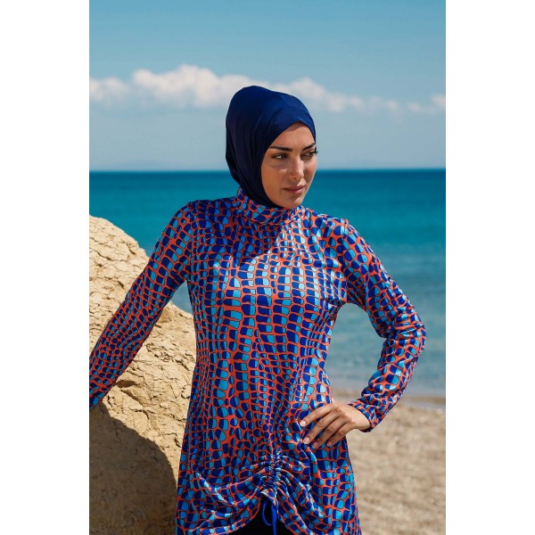 Mayo burkini  Rivamera Pattern Detailed Hijab Swimsuit R1104