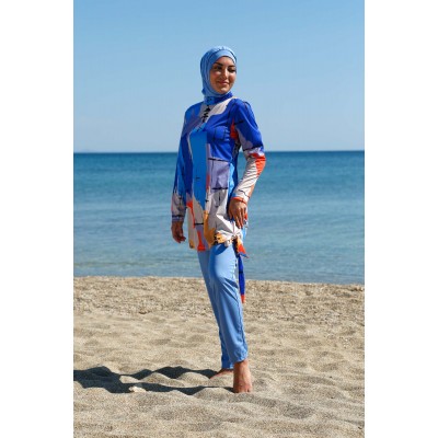 Rivamera مايوه بوركيني للمحجبات مزينة بنقشة الفيروز R1109 Rivamera مايوه بوركيني للمحجبات مزينة بنقشة الفيروز R1109
