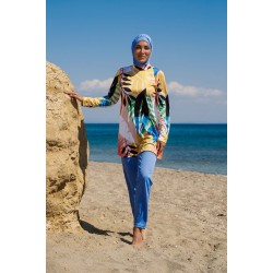 Mayo burkini  Rivamera Turquoise Pattern Detailed Hijab Swimsuit R1110 Mayo burkini  Rivamera Turquoise Pattern Detailed Hijab Swimsuit R1110