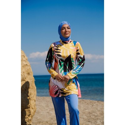Mayo burkini  Rivamera Turquoise Pattern Detailed Hijab Swimsuit R1110 Mayo burkini  Rivamera Turquoise Pattern Detailed Hijab Swimsuit R1110