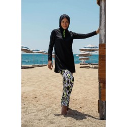 Rivamera مايوه بوركيني للسباحة حجاب سوداء مفصّلة بنقشة R1116 Rivamera مايوه بوركيني للسباحة حجاب سوداء مفصّلة بنقشة R1116