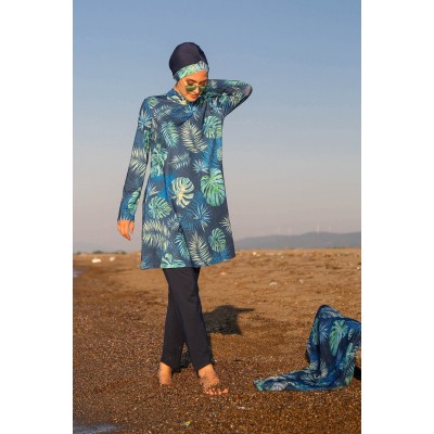 Mayo burkini Marina Hijab Swimsuit Leaf Pattern M2112 Mayo burkini Marina Hijab Swimsuit Leaf Pattern M2112