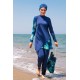 Mayo burkini Marina Navy Blue Women's Leaf Pattern Detailed Design 3 Piece Hijab Swimsuit M2125