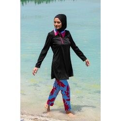 Mayo burkini Rivamera Black Pattern Detailed Hijab Swimsuit R1108