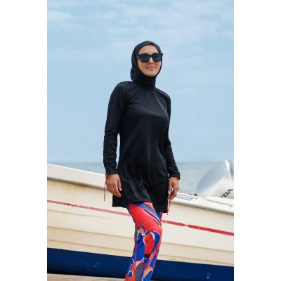 Rivamera مايوه بوركيني بدلة سباحة حجاب سوداء منقوشة R1107 Rivamera مايوه بوركيني بدلة سباحة حجاب سوداء منقوشة R1107