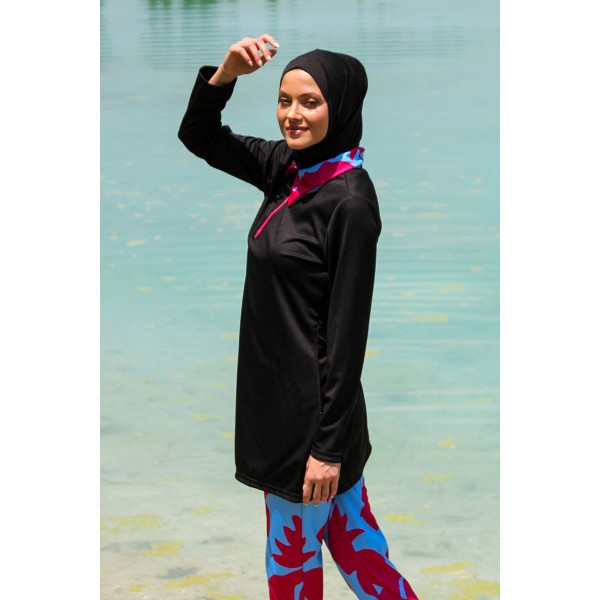 Mayo burkini Rivamera Black Pattern Detailed Hijab Swimsuit R1108