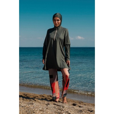 Mayo burkini Marina Khaki Women's Pattern Detailed Design Hijab Swimsuit M2279 Mayo burkini Marina Khaki Women's Pattern Detailed Design Hijab Swimsuit M2279