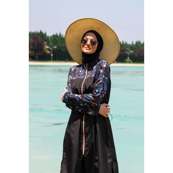 Mayo burkini Marina Black Women's Pattern Detailed Design Hijab Swimsuit M2264