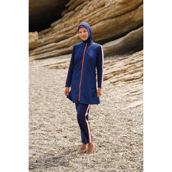 Mayo burkini Marina Navy Blue Women's Zipper Detailed Patterned Design Hijab Swimsuit M2270