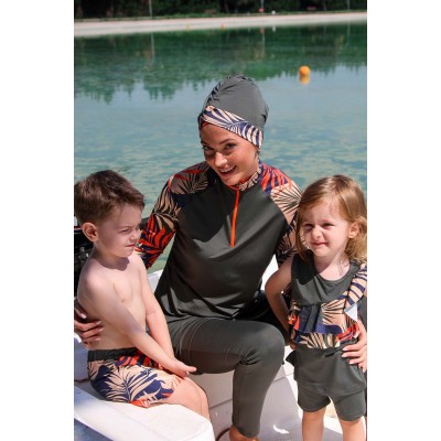 Mayo burkini Marina Khaki Women's Pattern Detailed Design Hijab Swimsuit M2229 Mayo burkini Marina Khaki Women's Pattern Detailed Design Hijab Swimsuit M2229
