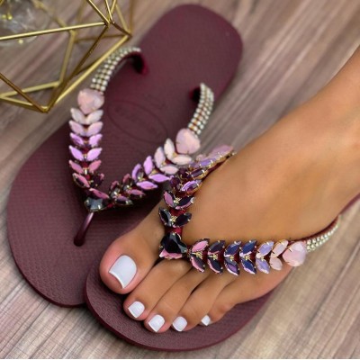 Burgundy Women slippers decorated with distinctive stones  Burgundy Women slippers decorated with distinctive stones