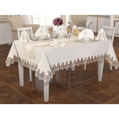 Luxury tablecloth Buda Linen Tablecloth Set 26 Pieces Cream Gold Luxury tablecloth Buda Linen Tablecloth Set 26 Pieces Cream Gold