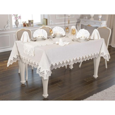Luxury tablecloth Buda Linen Tablecloth Set 26 Pieces Cream Cream Luxury tablecloth Buda Linen Tablecloth Set 26 Pieces Cream Cream