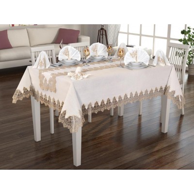 Luxury tablecloth Buda Linen Tablecloth Set 26 Pieces Cream Copper Luxury tablecloth Buda Linen Tablecloth Set 26 Pieces Cream Copper