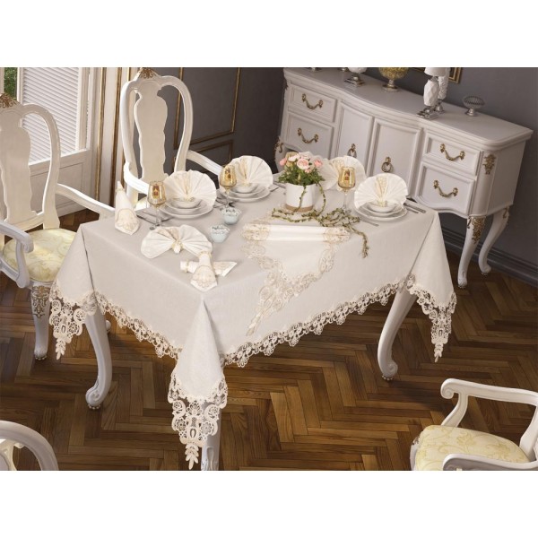 Luxury tablecloth Neslihan Table Cloth 160x260 Cm 26 Pieces Cream