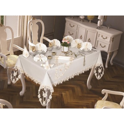 Luxury tablecloth Daisy Love Tablecloth 160x260 Cm 26 Pieces Cream Luxury tablecloth Daisy Love Tablecloth 160x260 Cm 26 Pieces Cream