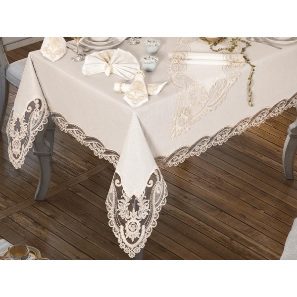 Luxury tablecloth İhtisam Table Cloth 160x260 Cm 26 Pieces Cream