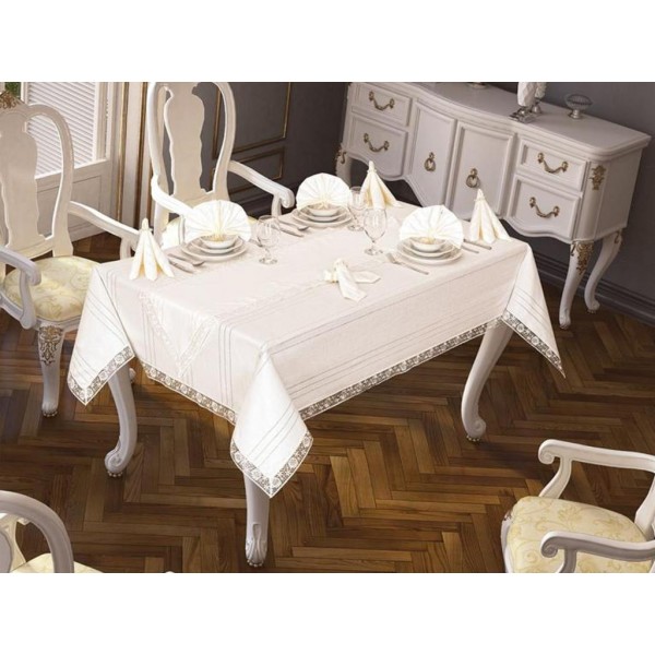 Luxury tablecloth 26 Piece Lacy Eliza Tablecloth Set Cream