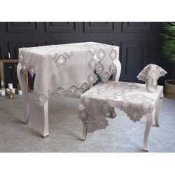 مفرش المائدة الفاخرة بليندا كوردون الكتان التطريز 5 قطعة غرفة المعيشة تعيين رمادي