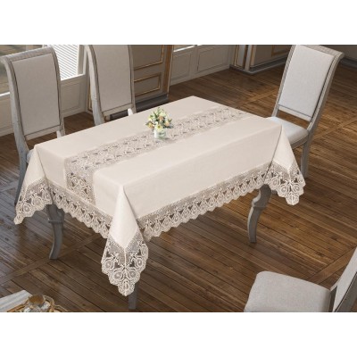 Luxury tablecloth French Laced Sunny Linen Tablecloth Cream 160x220 Cm Luxury tablecloth French Laced Sunny Linen Tablecloth Cream 160x220 Cm