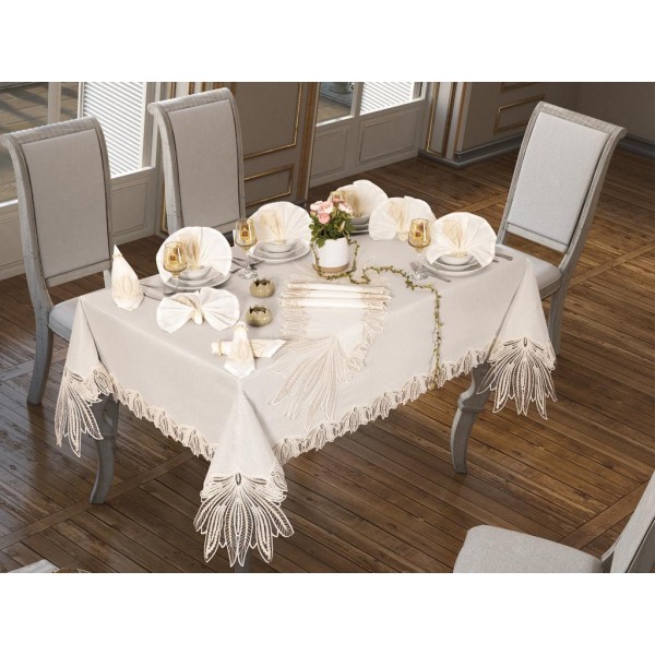 Luxury tablecloth Pride Table Cloth 160x260 Cm 26 Pieces Cream