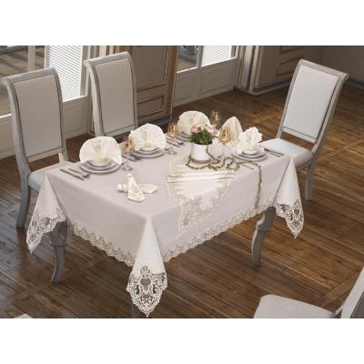 Luxury tablecloth  Sumbul Table Cloth 26 Pieces Cream Luxury tablecloth  Sumbul Table Cloth 26 Pieces Cream
