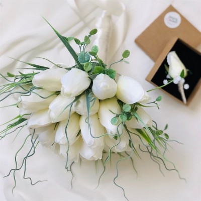 Wedding Bouquet White Artificial Tulip Bride Flower Wedding Bouquet White Artificial Tulip Bride Flower