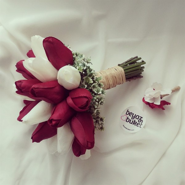 Wedding Bouquet Burgundy White Tulip Bridal Bouquet